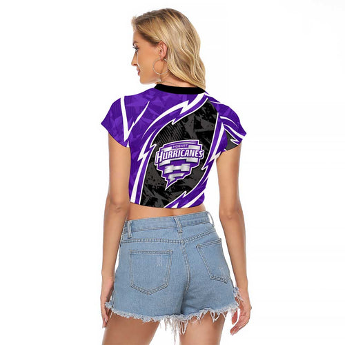 Hobart Hurricanes Raglan Cropped T Shirt Flaming Lightning Storm Geometric Sports Mascot Art