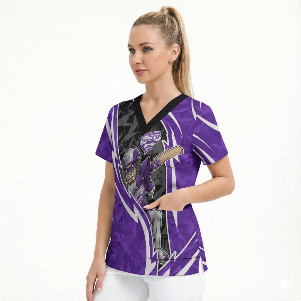 Hobart Hurricanes Scrub Top Flaming Lightning Storm Geometric Sports Mascot Art