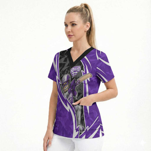 Hobart Hurricanes Scrub Top Flaming Lightning Storm Geometric Sports Mascot Art
