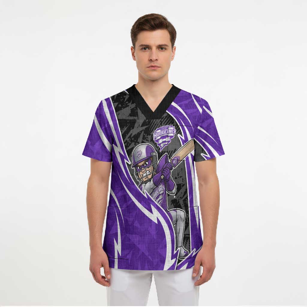 Hobart Hurricanes Scrub Top Flaming Lightning Storm Geometric Sports Mascot Art