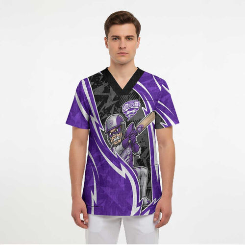 Hobart Hurricanes Scrub Top Flaming Lightning Storm Geometric Sports Mascot Art