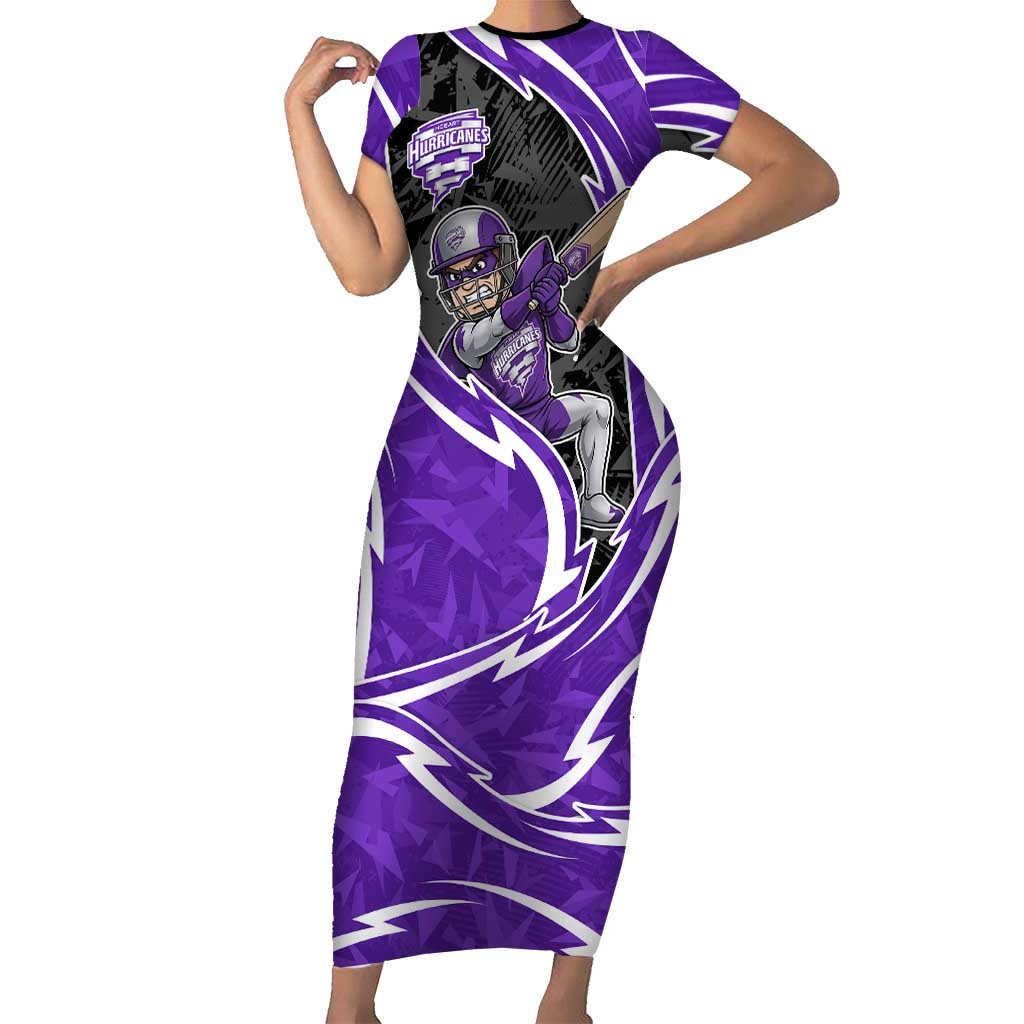 Hobart Hurricanes Short Sleeve Bodycon Dress Flaming Lightning Storm Geometric Sports Mascot Art