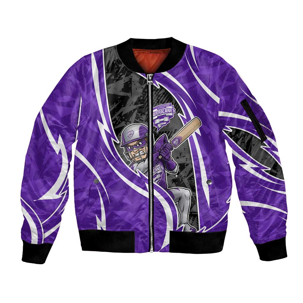 Hobart Hurricanes Sleeve Zip Bomber Jacket Flaming Lightning Storm Geometric Sports Mascot Art