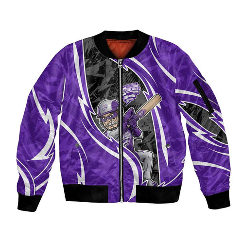 Hobart Hurricanes Sleeve Zip Bomber Jacket Flaming Lightning Storm Geometric Sports Mascot Art