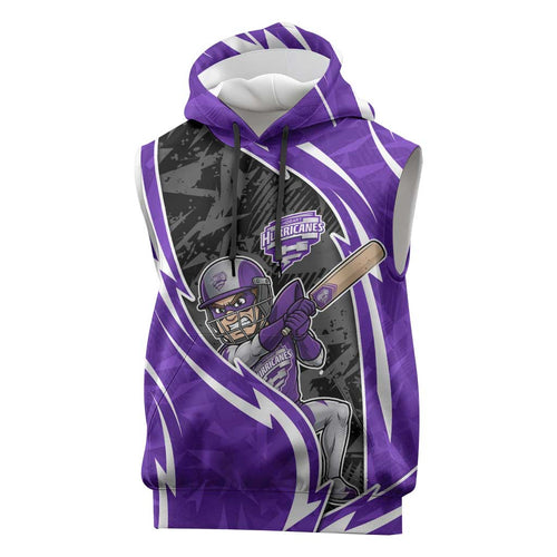 Hobart Hurricanes Sleeveless Hoodie Flaming Lightning Storm Geometric Sports Mascot Art