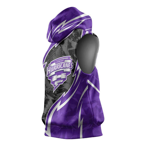 Hobart Hurricanes Sleeveless Hoodie Flaming Lightning Storm Geometric Sports Mascot Art
