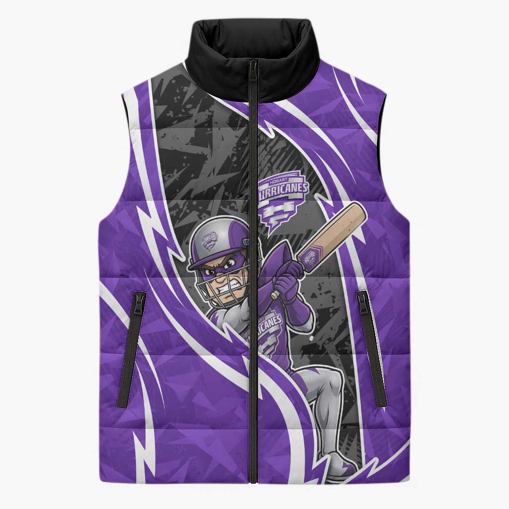 Hobart Hurricanes Sleeveless Puffer Jacket Flaming Lightning Storm Geometric Sports Mascot Art