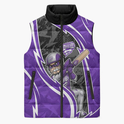 Hobart Hurricanes Sleeveless Puffer Jacket Flaming Lightning Storm Geometric Sports Mascot Art