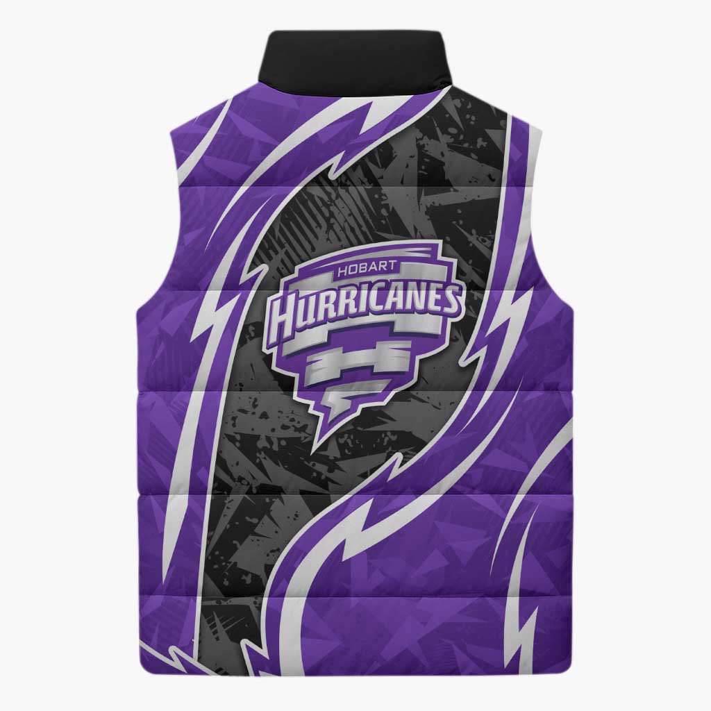 Hobart Hurricanes Sleeveless Puffer Jacket Flaming Lightning Storm Geometric Sports Mascot Art