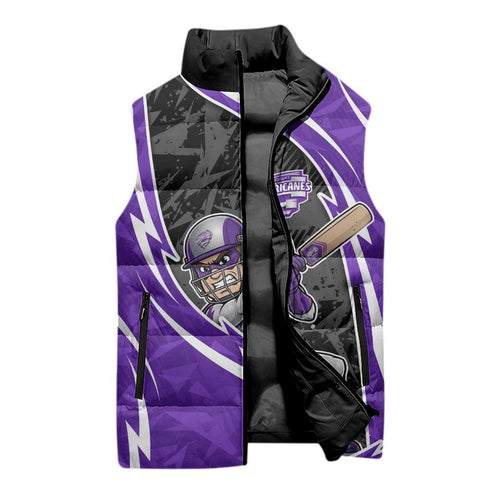 Hobart Hurricanes Sleeveless Puffer Jacket Flaming Lightning Storm Geometric Sports Mascot Art
