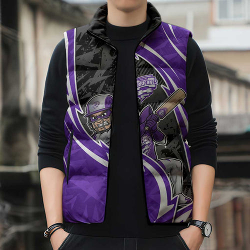 Hobart Hurricanes Sleeveless Puffer Jacket Flaming Lightning Storm Geometric Sports Mascot Art