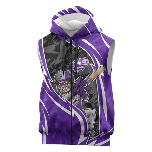 Hobart Hurricanes Sleeveless Zip Hoodie Flaming Lightning Storm Geometric Sports Mascot Art
