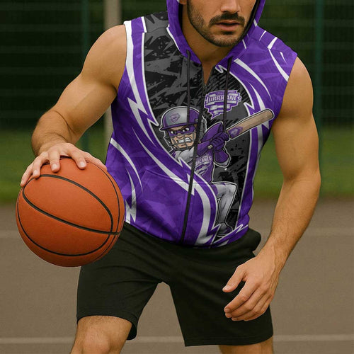 Hobart Hurricanes Sleeveless Zip Hoodie Flaming Lightning Storm Geometric Sports Mascot Art