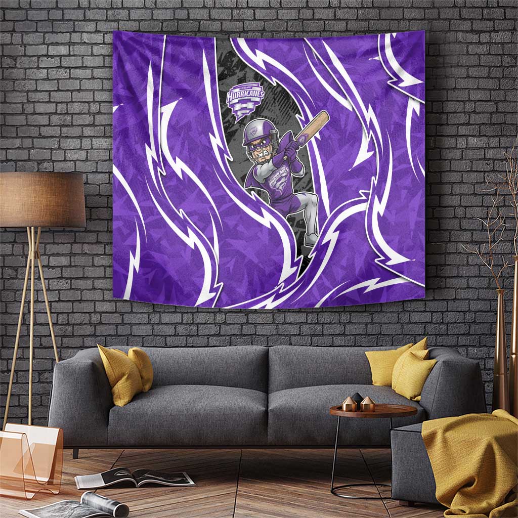 Hobart Hurricanes Tapestry Flaming Lightning Storm Geometric Sports Mascot Art