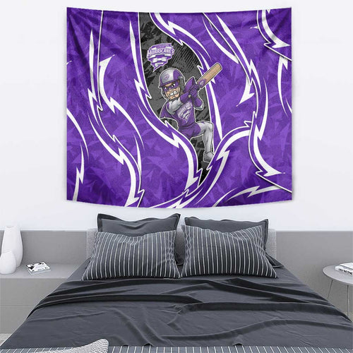 Hobart Hurricanes Tapestry Flaming Lightning Storm Geometric Sports Mascot Art