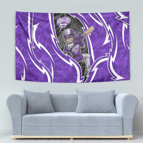 Hobart Hurricanes Tapestry Flaming Lightning Storm Geometric Sports Mascot Art