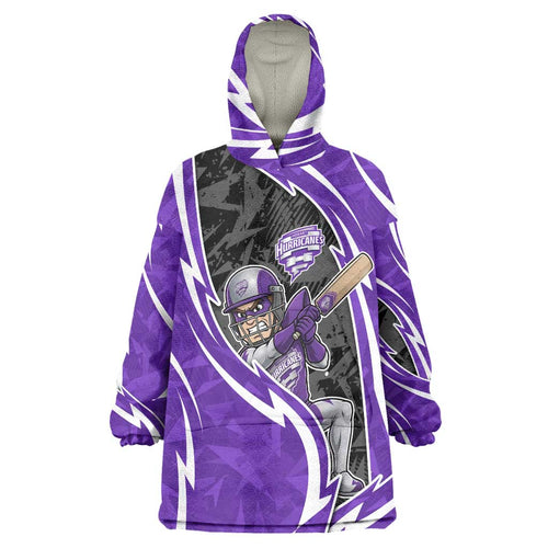 Hobart Hurricanes Wearable Blanket Hoodie Flaming Lightning Storm Geometric Sports Mascot Art