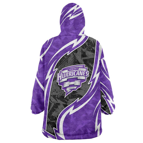 Hobart Hurricanes Wearable Blanket Hoodie Flaming Lightning Storm Geometric Sports Mascot Art