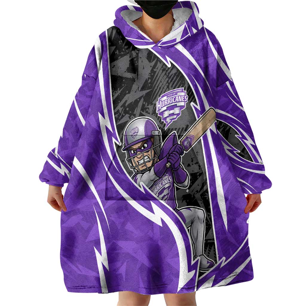 Hobart Hurricanes Wearable Blanket Hoodie Flaming Lightning Storm Geometric Sports Mascot Art