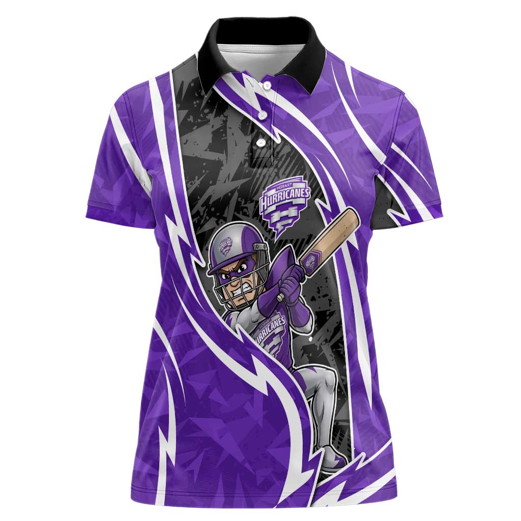 Hobart Hurricanes Women Polo Shirt Flaming Lightning Storm Geometric Sports Mascot Art