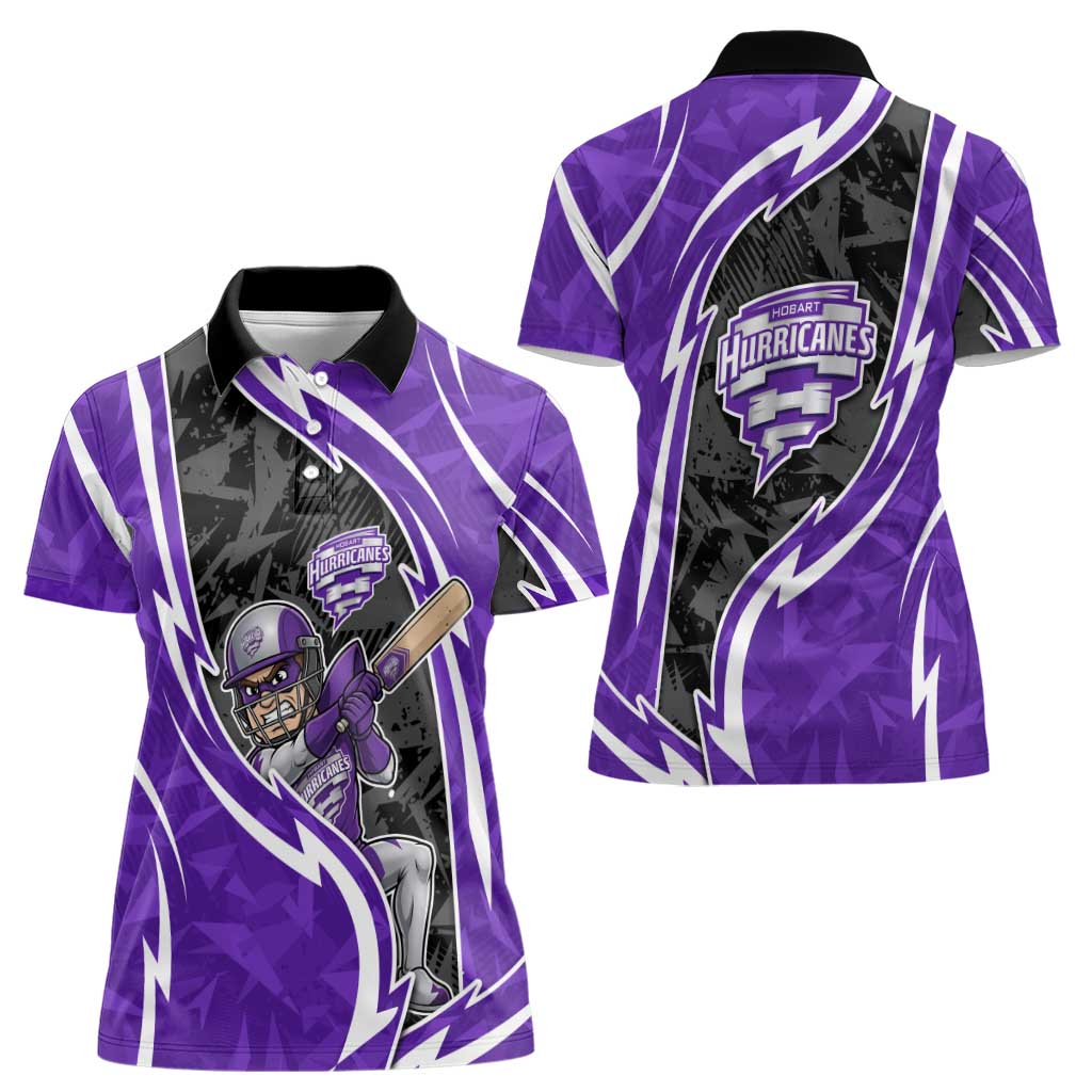 Hobart Hurricanes Women Polo Shirt Flaming Lightning Storm Geometric Sports Mascot Art