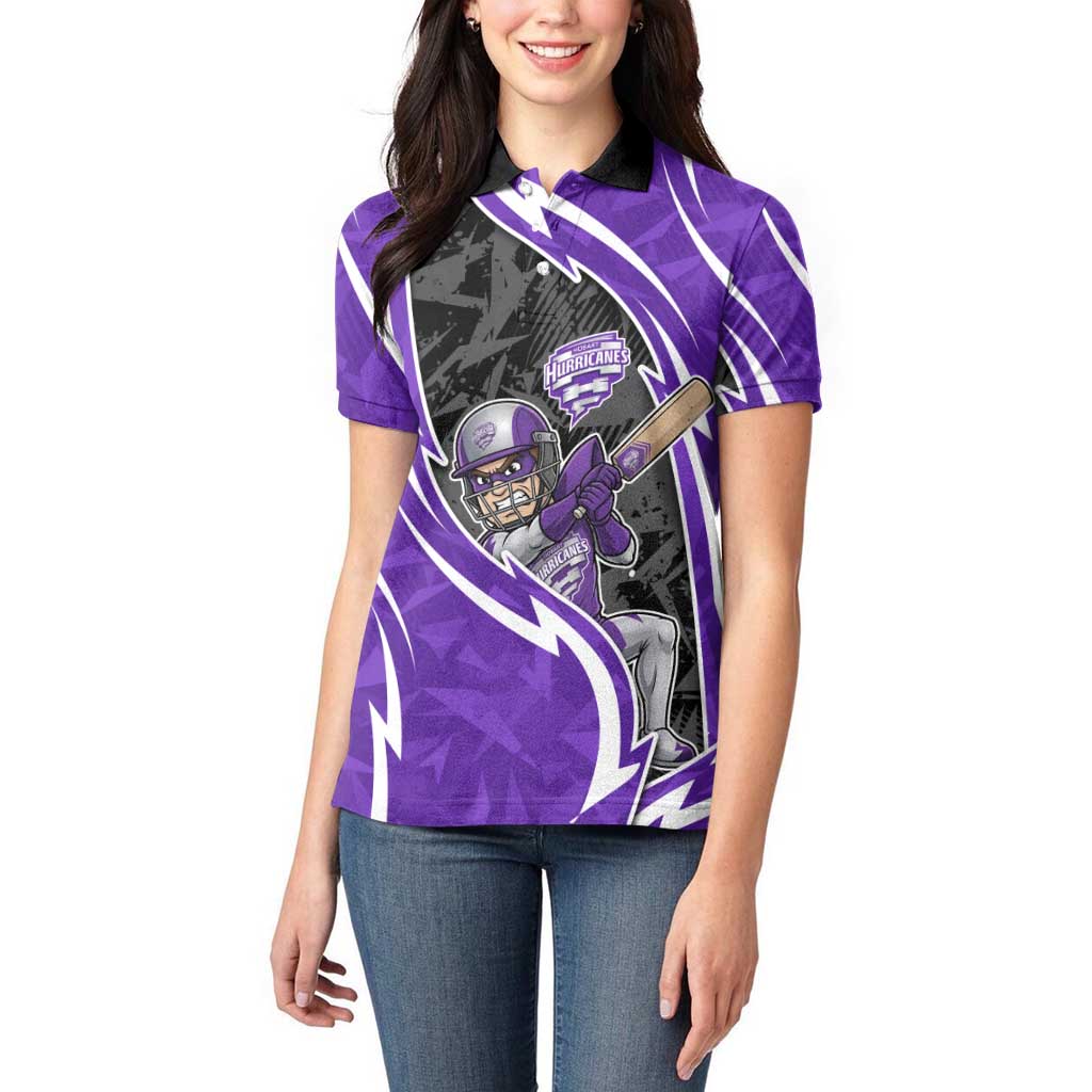 Hobart Hurricanes Women Polo Shirt Flaming Lightning Storm Geometric Sports Mascot Art