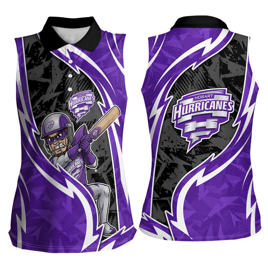 Hobart Hurricanes Women Sleeveless Polo Shirt Flaming Lightning Storm Geometric Sports Mascot Art