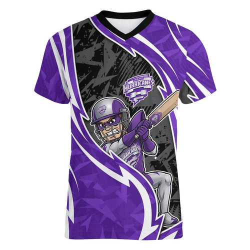 Hobart Hurricanes Women V-Neck T-Shirt Flaming Lightning Storm Geometric Sports Mascot Art