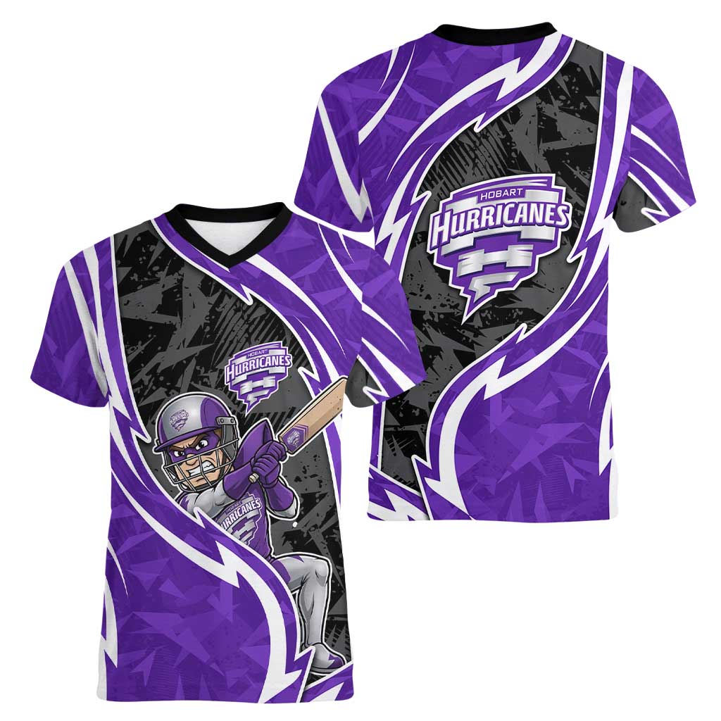 Hobart Hurricanes Women V-Neck T-Shirt Flaming Lightning Storm Geometric Sports Mascot Art
