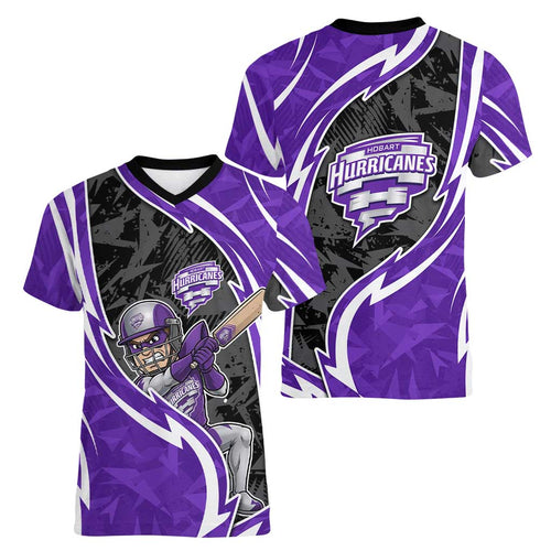 Hobart Hurricanes Women V-Neck T-Shirt Flaming Lightning Storm Geometric Sports Mascot Art