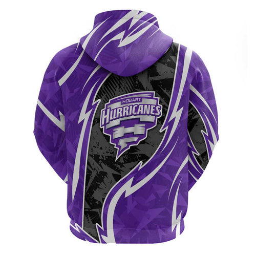 Hobart Hurricanes Zip Hoodie Flaming Lightning Storm Geometric Sports Mascot Art