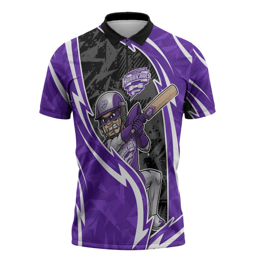 Hobart Hurricanes Zipper Polo Shirt Flaming Lightning Storm Geometric Sports Mascot Art