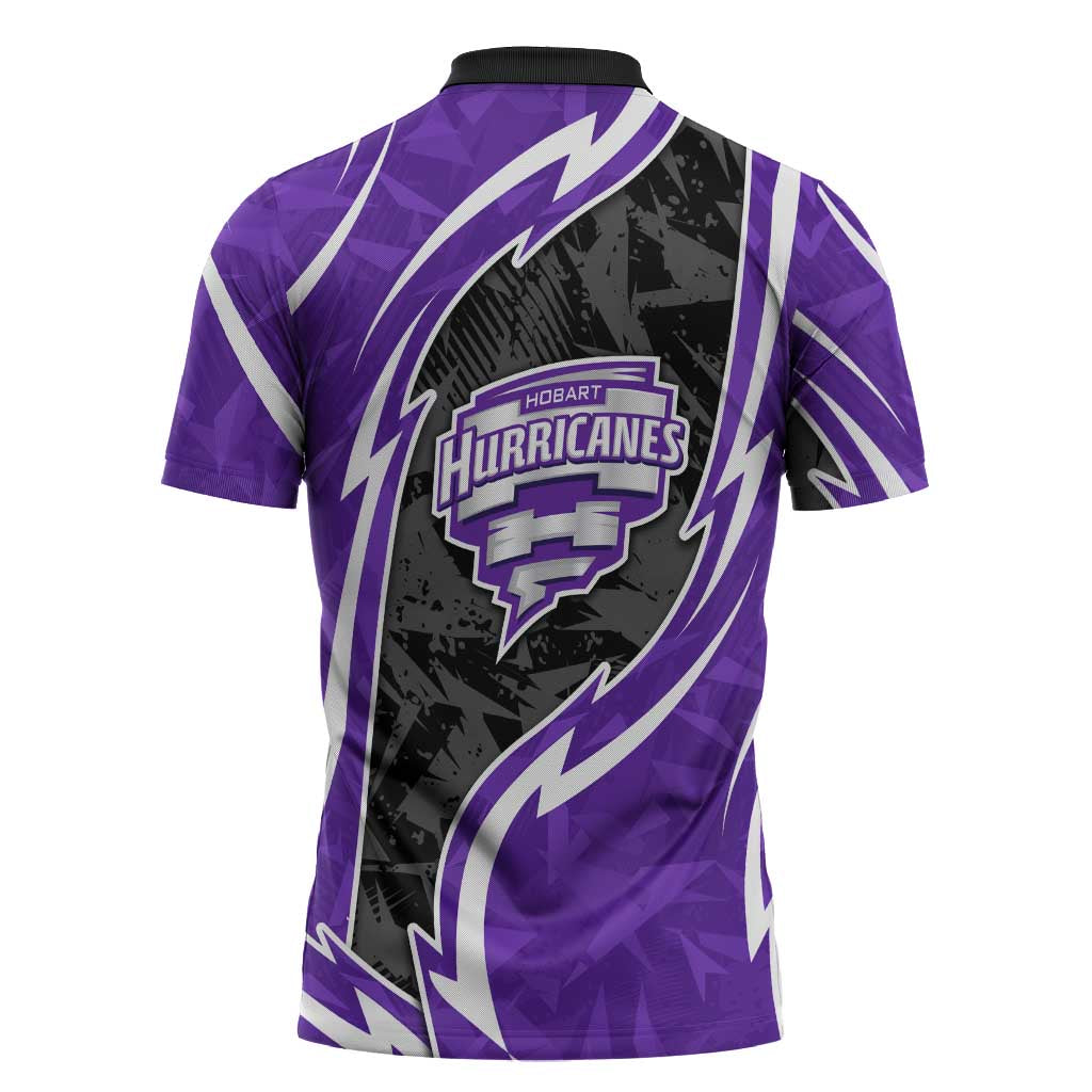 Hobart Hurricanes Zipper Polo Shirt Flaming Lightning Storm Geometric Sports Mascot Art