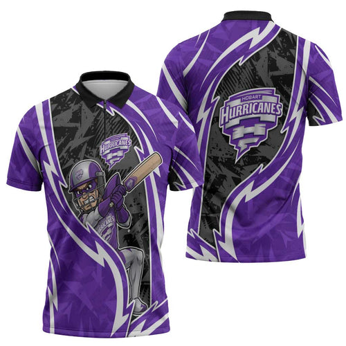 Hobart Hurricanes Zipper Polo Shirt Flaming Lightning Storm Geometric Sports Mascot Art