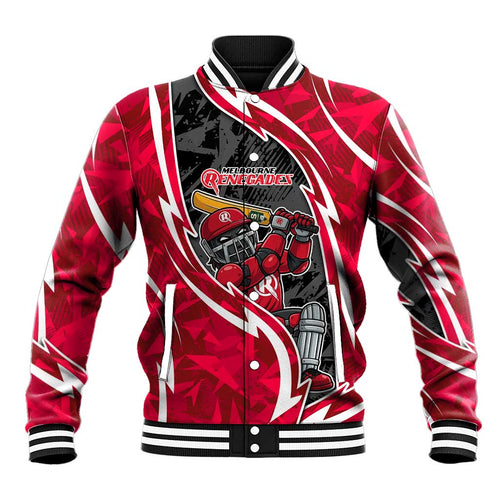 Melbourne Renegades Baseball Jacket Flaming Lightning Storm Geometric Sports Mascot Art