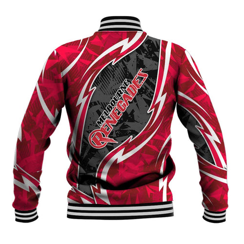 Melbourne Renegades Baseball Jacket Flaming Lightning Storm Geometric Sports Mascot Art