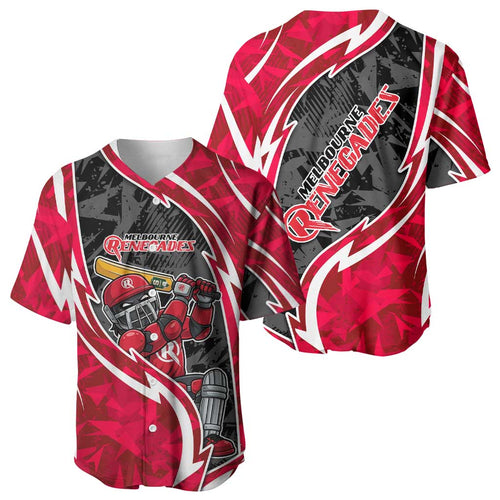 Melbourne Renegades Baseball Jersey Flaming Lightning Storm Geometric Sports Mascot Art