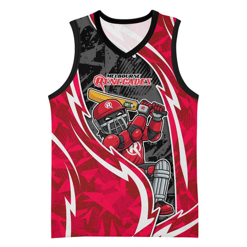 Melbourne Renegades Basketball Jersey Flaming Lightning Storm Geometric Sports Mascot Art