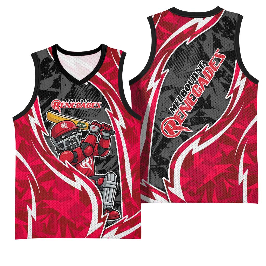 Melbourne Renegades Basketball Jersey Flaming Lightning Storm Geometric Sports Mascot Art