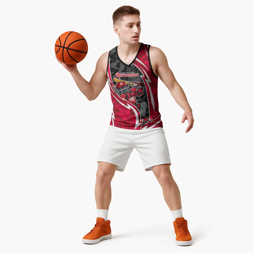 Melbourne Renegades Basketball Jersey Flaming Lightning Storm Geometric Sports Mascot Art