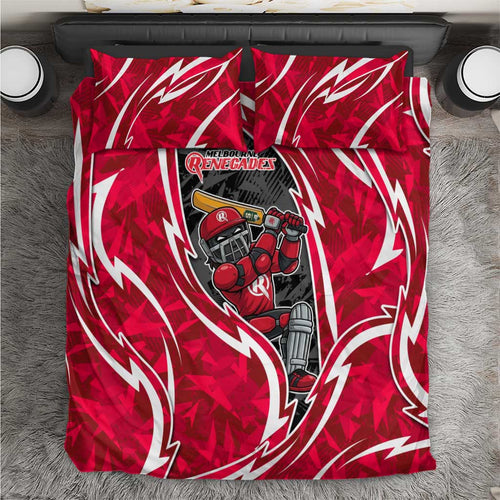 Melbourne Renegades Bedding Set Flaming Lightning Storm Geometric Sports Mascot Art