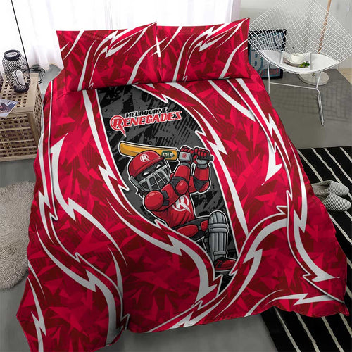 Melbourne Renegades Bedding Set Flaming Lightning Storm Geometric Sports Mascot Art