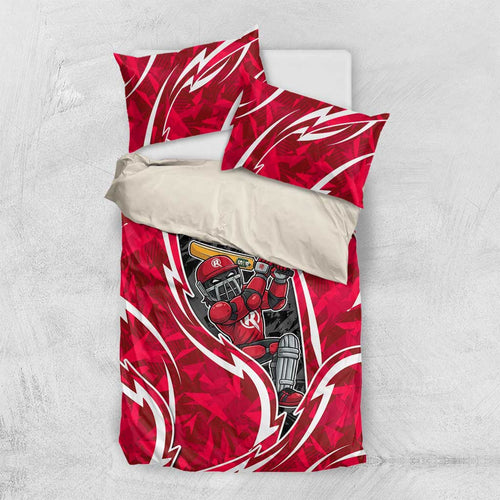 Melbourne Renegades Bedding Set Flaming Lightning Storm Geometric Sports Mascot Art