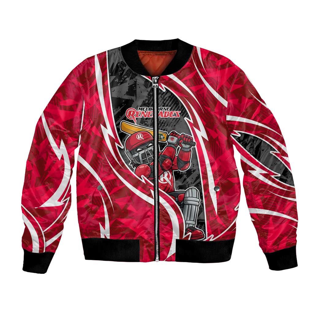 Melbourne Renegades Bomber Jacket Flaming Lightning Storm Geometric Sports Mascot Art