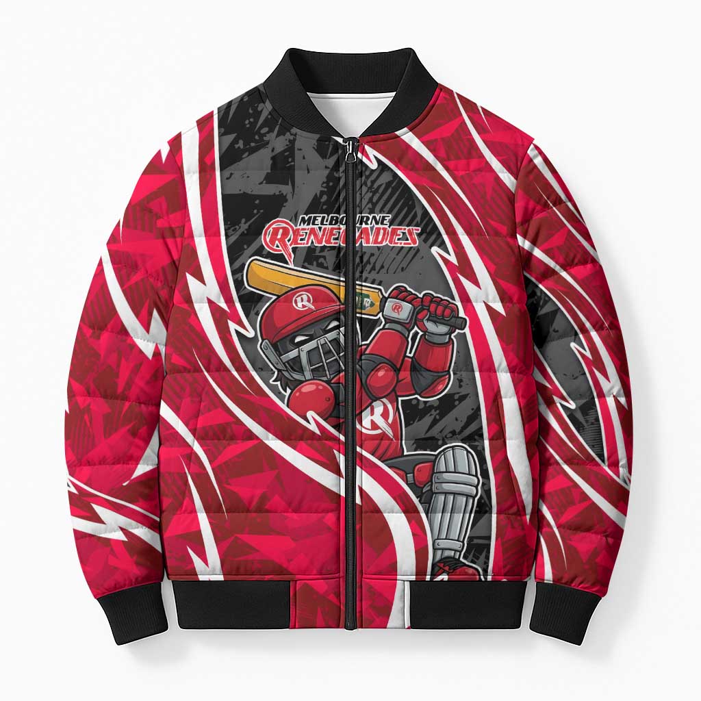 Melbourne Renegades Bomber Puffer Jacket Flaming Lightning Storm Geometric Sports Mascot Art