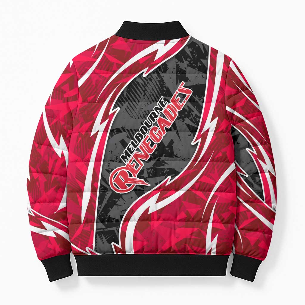 Melbourne Renegades Bomber Puffer Jacket Flaming Lightning Storm Geometric Sports Mascot Art