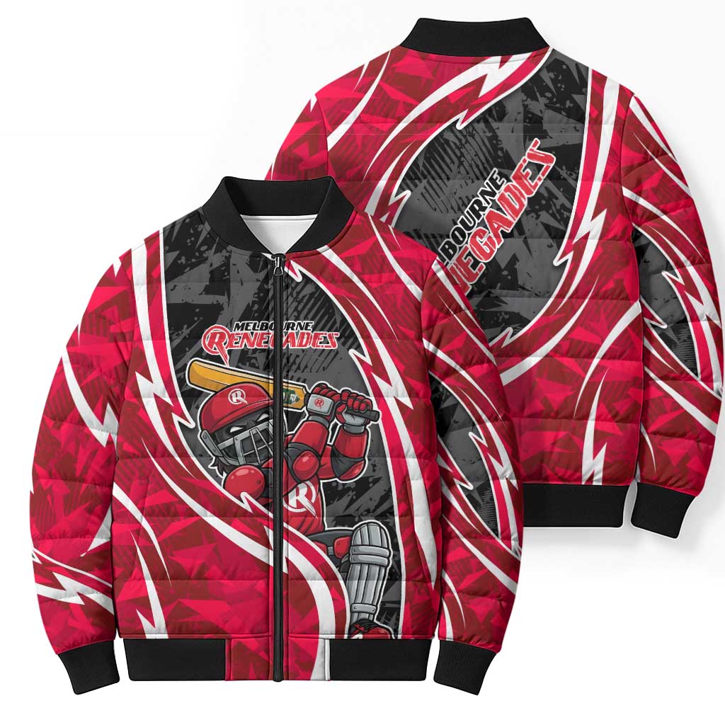 Melbourne Renegades Bomber Puffer Jacket Flaming Lightning Storm Geometric Sports Mascot Art