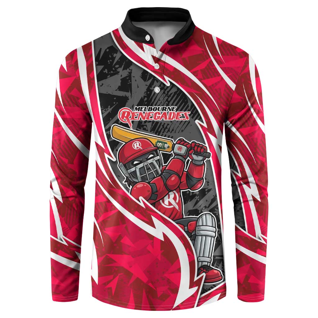 Melbourne Renegades Button Sweatshirt Flaming Lightning Storm Geometric Sports Mascot Art