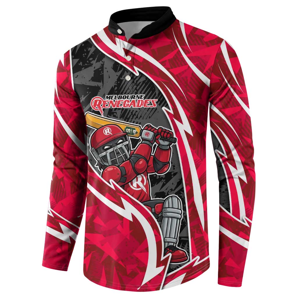 Melbourne Renegades Button Sweatshirt Flaming Lightning Storm Geometric Sports Mascot Art
