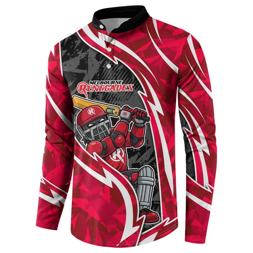 Melbourne Renegades Button Sweatshirt Flaming Lightning Storm Geometric Sports Mascot Art